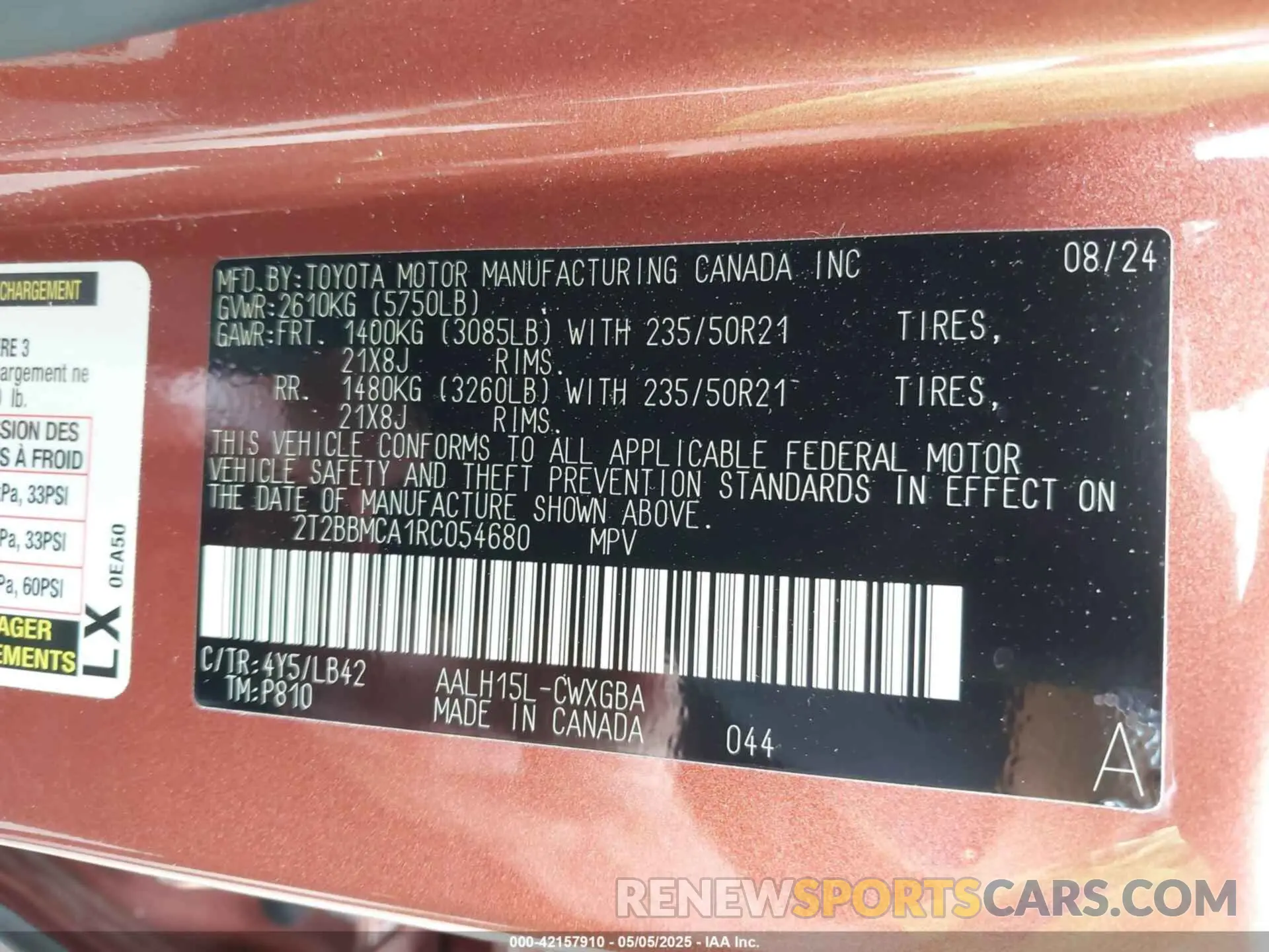 9 fotografías del automóvil dañado 2T2BBMCA1RC054680 LEXUS RX 350H 2024