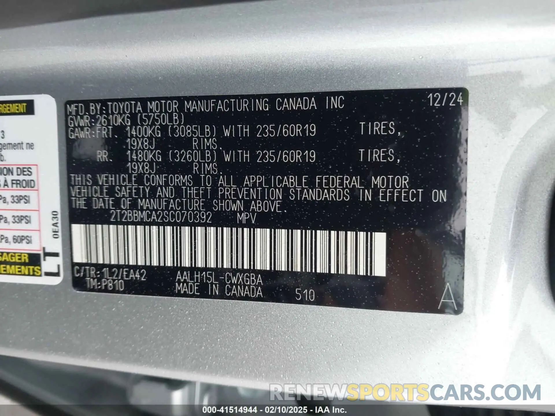 9 fotografías del automóvil dañado 2T2BBMCA2SC070392 LEXUS RX 350H 2025