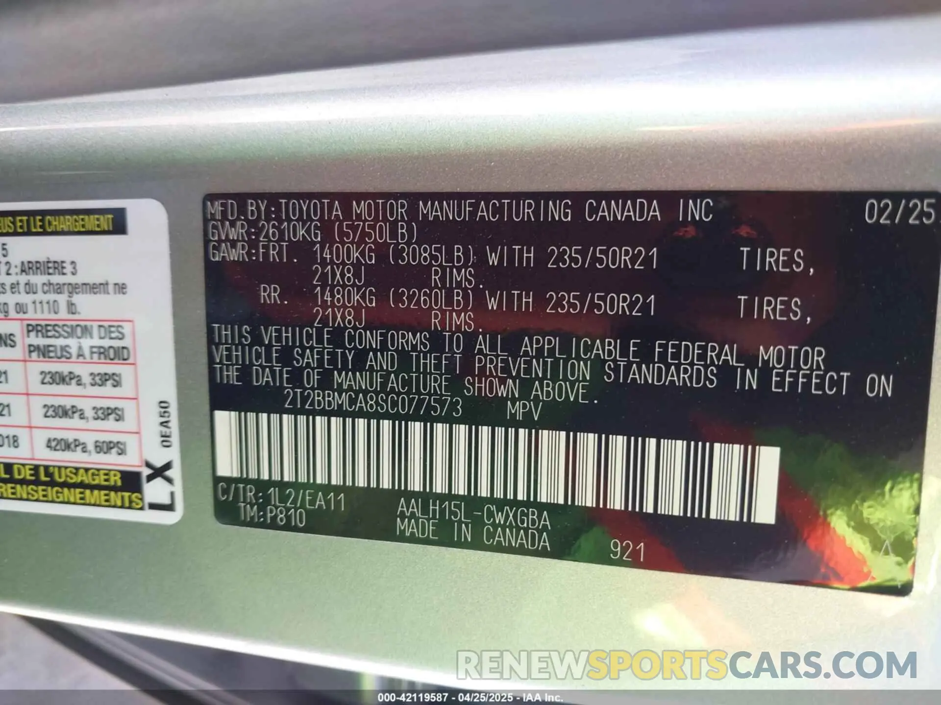 9 fotografías del automóvil dañado 2T2BBMCA8SC077573 LEXUS RX 350H 2025