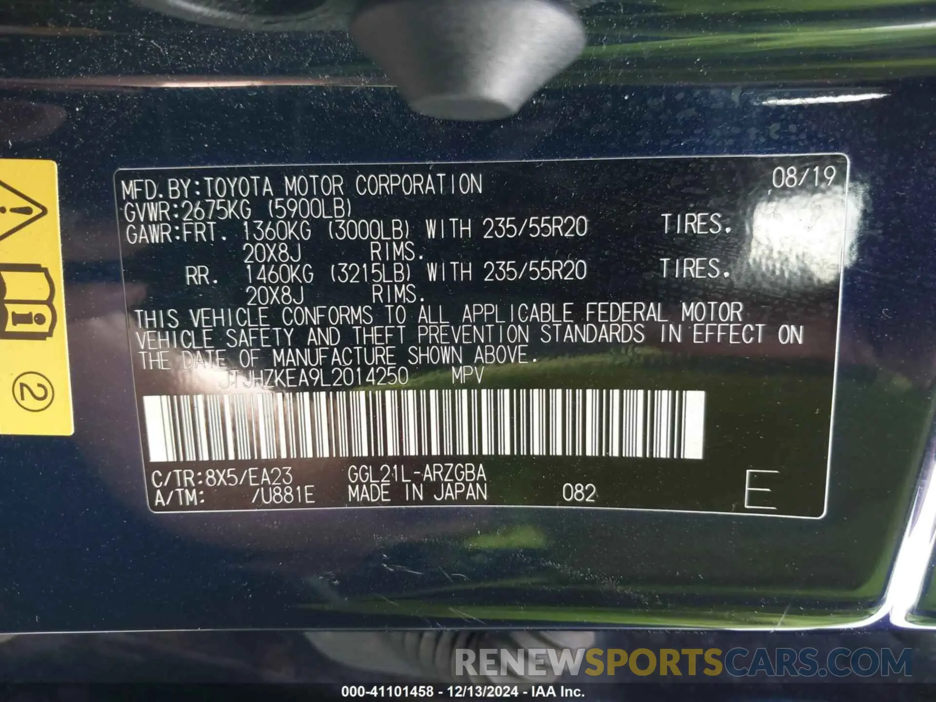 9 fotografías del automóvil dañado JTJHZKEA9L2014250 LEXUS RX 350L 2020