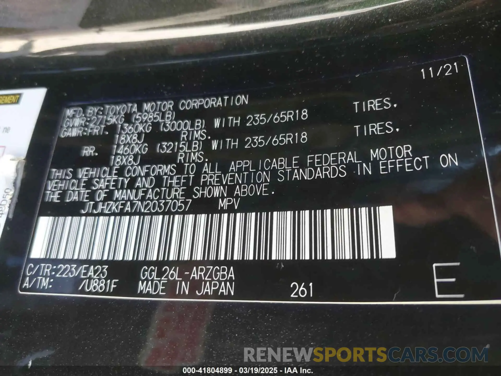 9 fotografías del automóvil dañado JTJHZKFA7N2037057 LEXUS RX 350L 2022