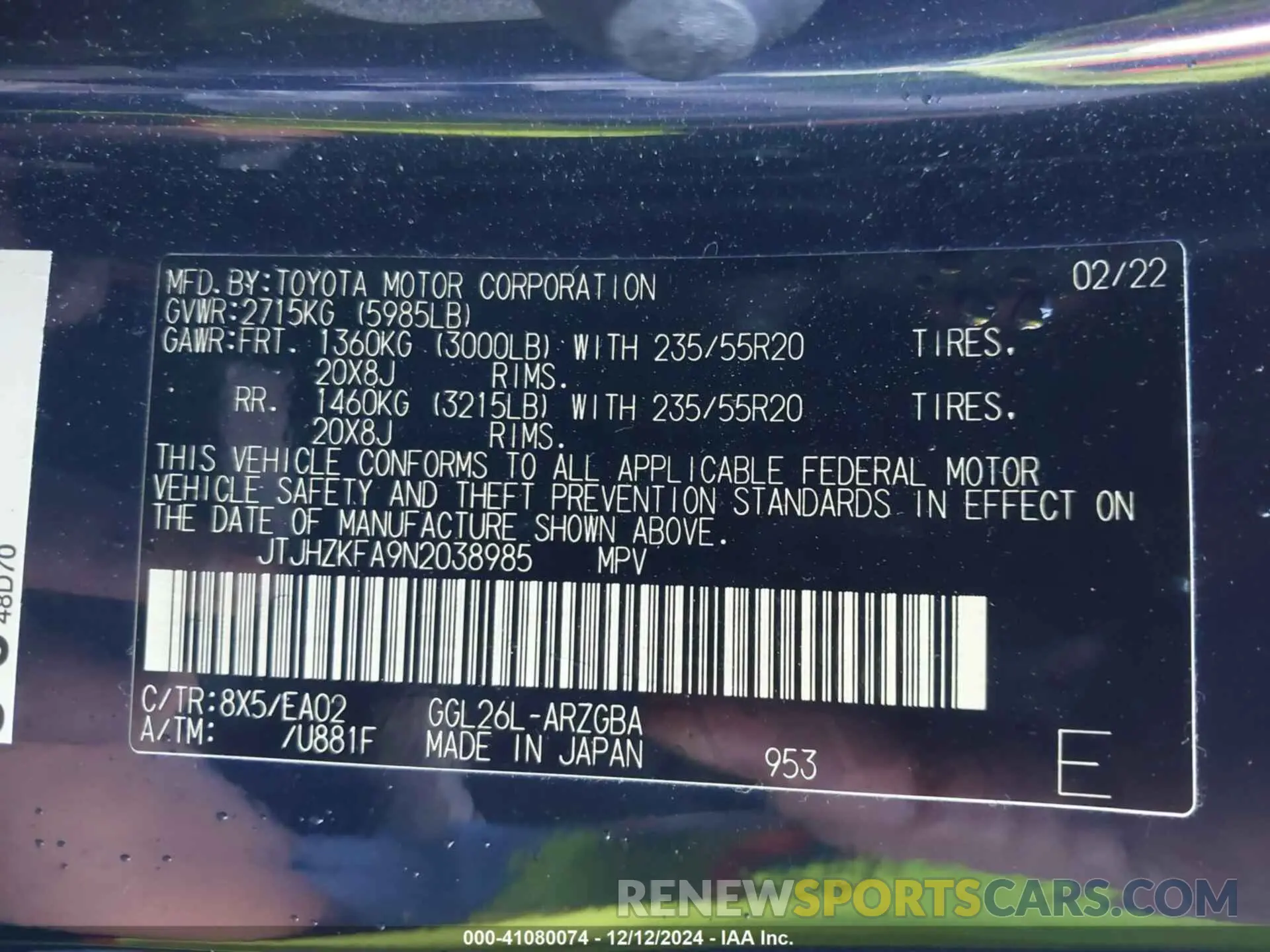 9 fotografías del automóvil dañado JTJHZKFA9N2038985 LEXUS RX 350L 2022