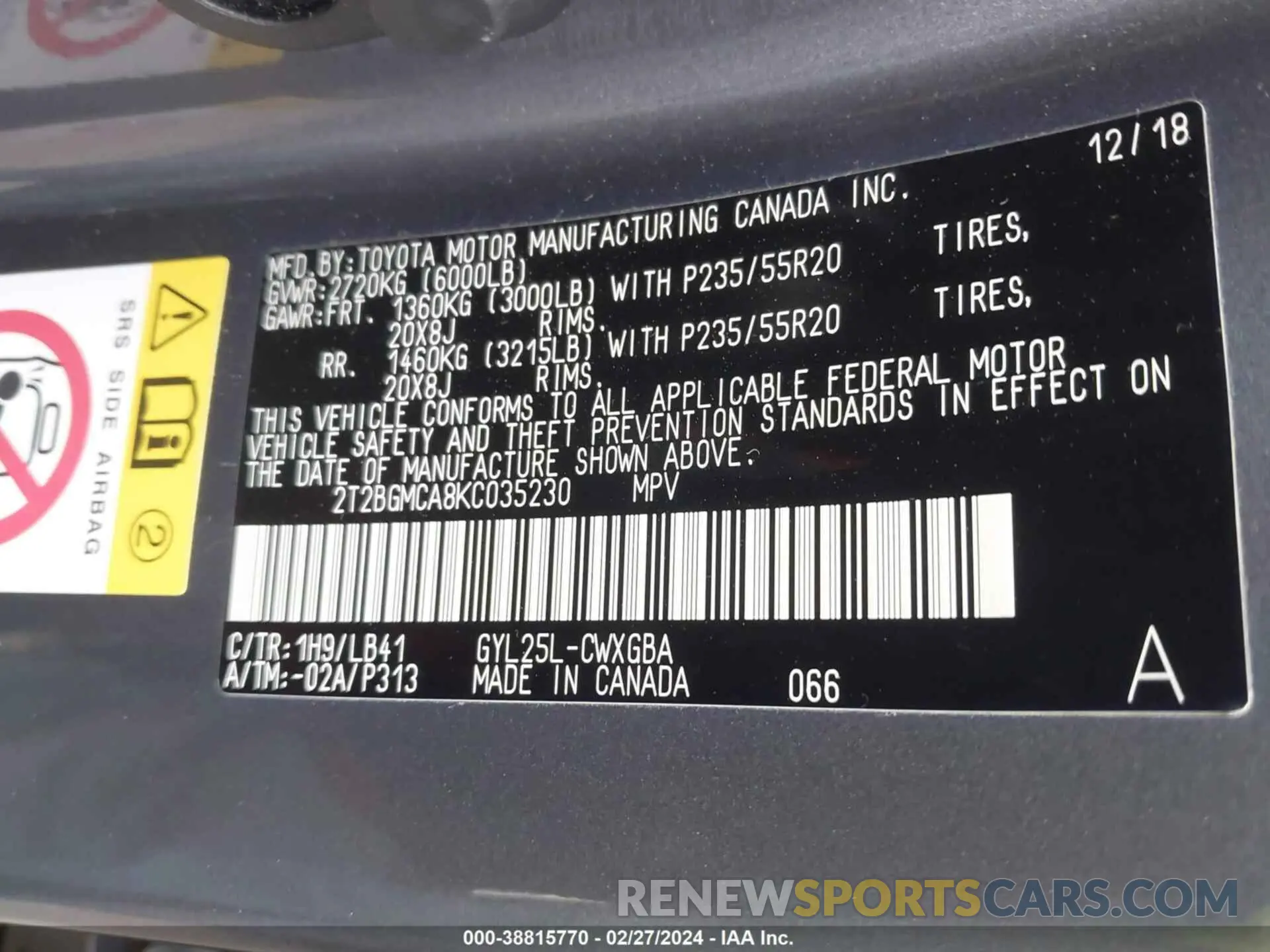 9 fotografías del automóvil dañado 2T2BGMCA8KC035230 LEXUS RX 450H 2019