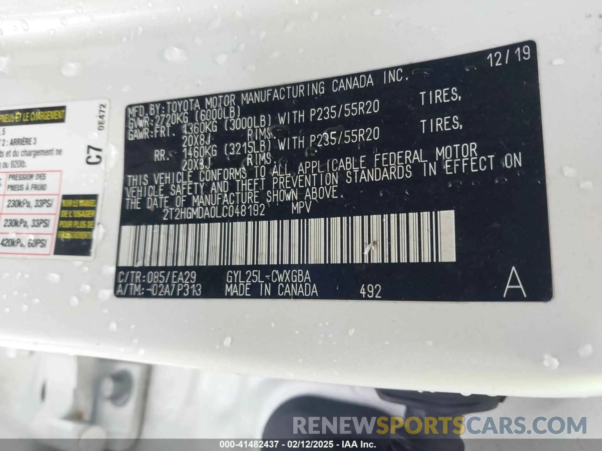 9 fotografías del automóvil dañado 2T2HGMDA0LC048192 LEXUS RX 450H 2020