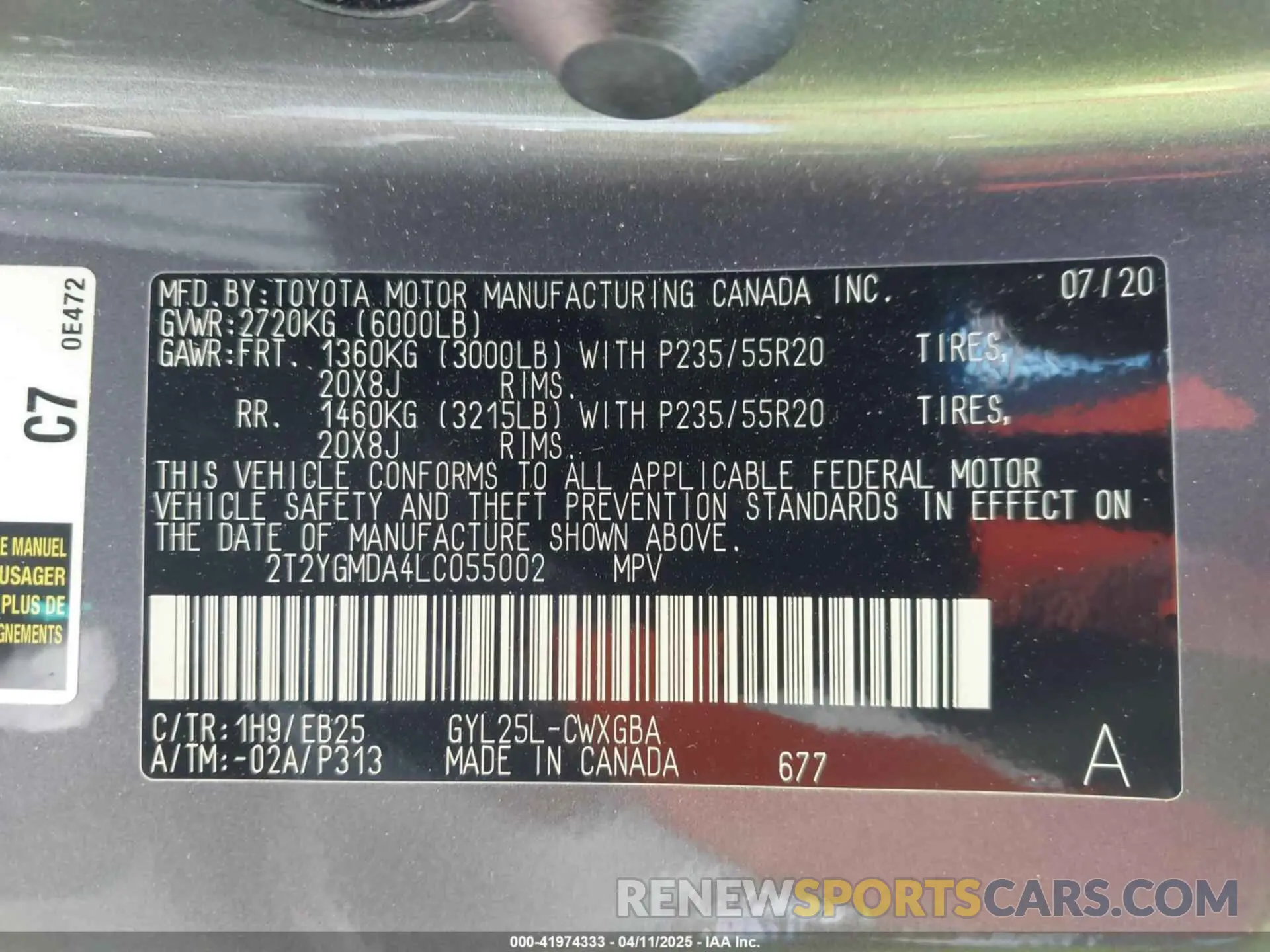9 fotografías del automóvil dañado 2T2YGMDA4LC055002 LEXUS RX 450H 2020
