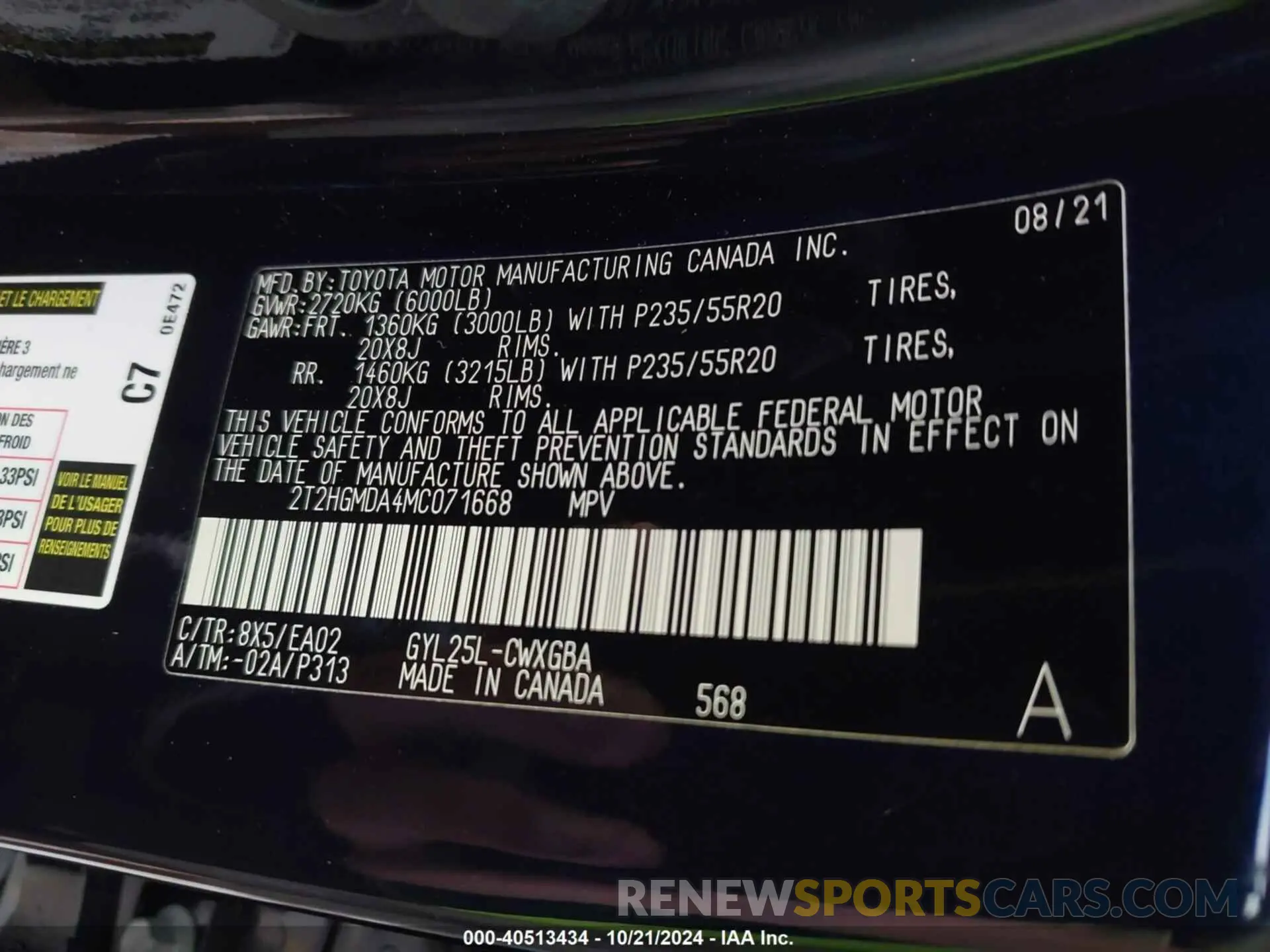 9 fotografías del automóvil dañado 2T2HGMDA4MC071668 LEXUS RX 450H 2021