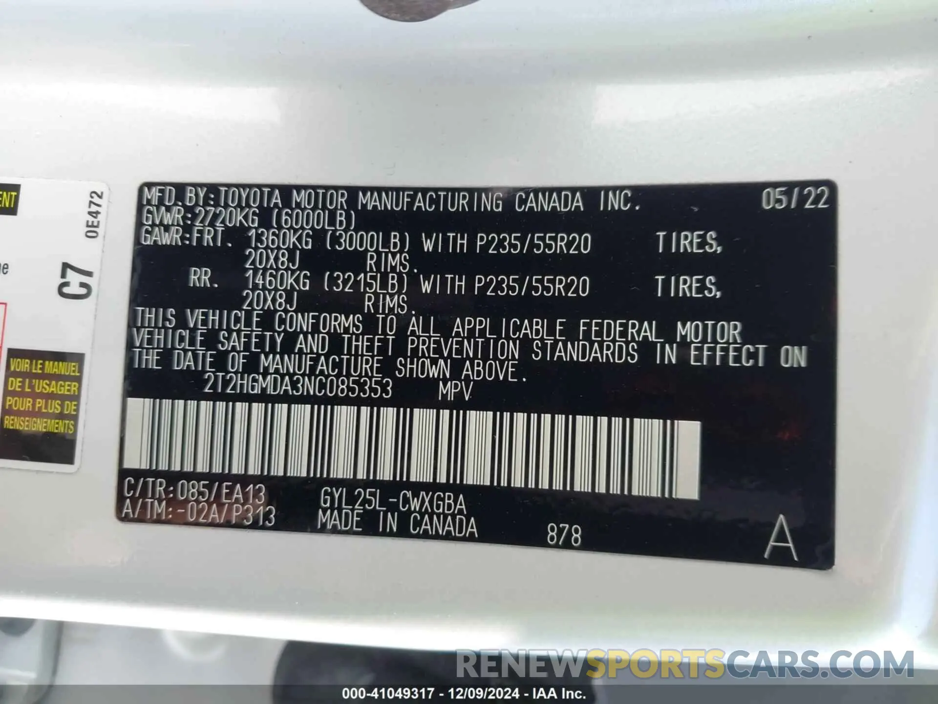 9 fotografías del automóvil dañado 2T2HGMDA3NC085353 LEXUS RX 450H 2022