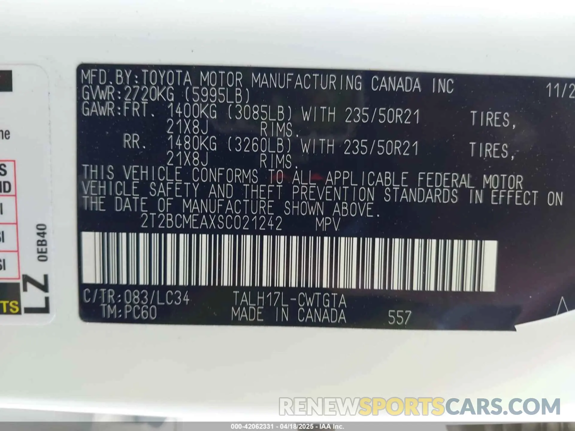 9 fotografías del automóvil dañado 2T2BCMEAXSC021242 LEXUS RX 500H 2025