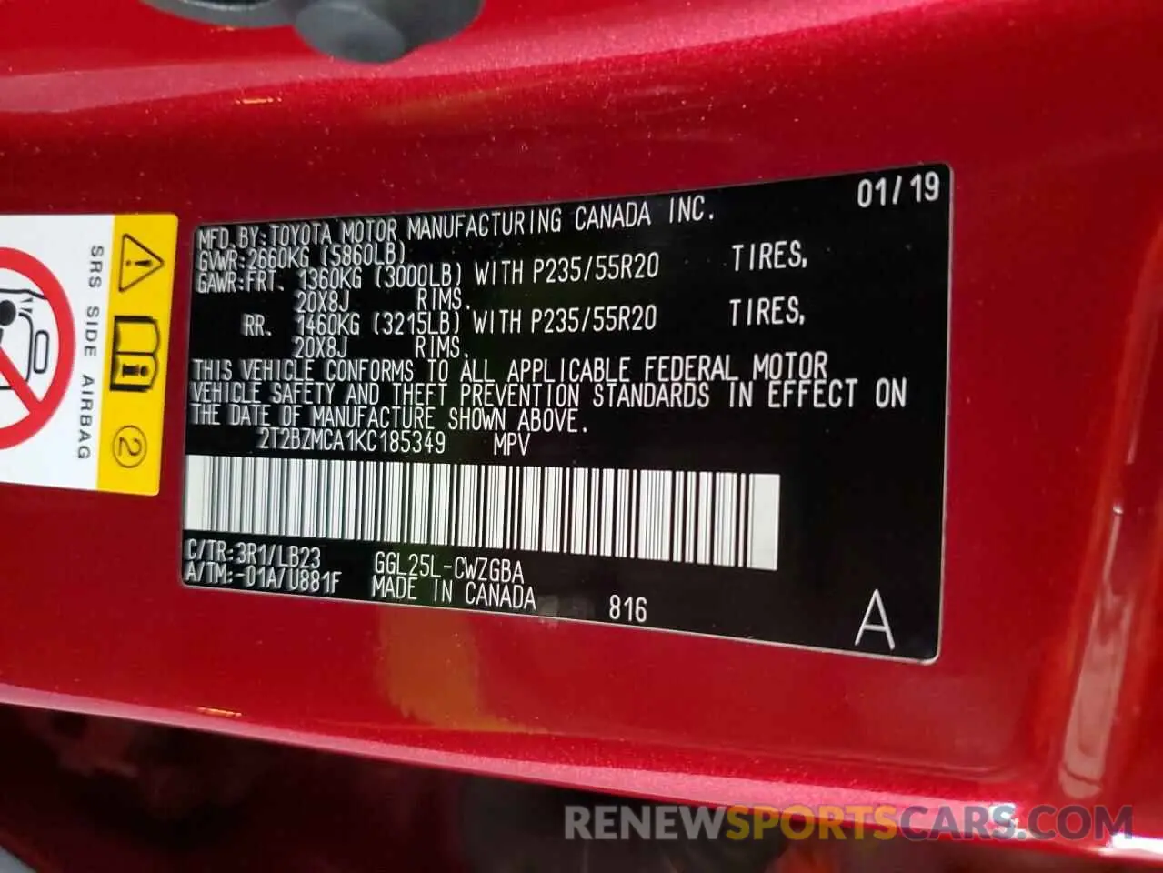 12 fotografías del automóvil dañado 2T2BZMCA1KC185349 LEXUS RX350 2019