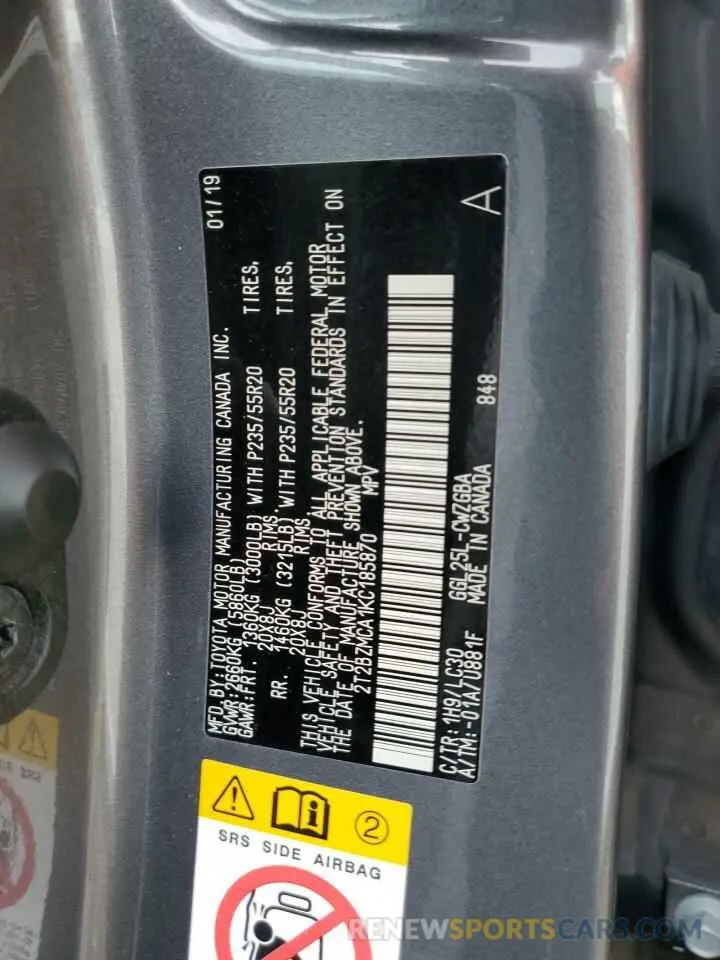 14 fotografías del automóvil dañado 2T2BZMCA1KC185870 LEXUS RX350 2019