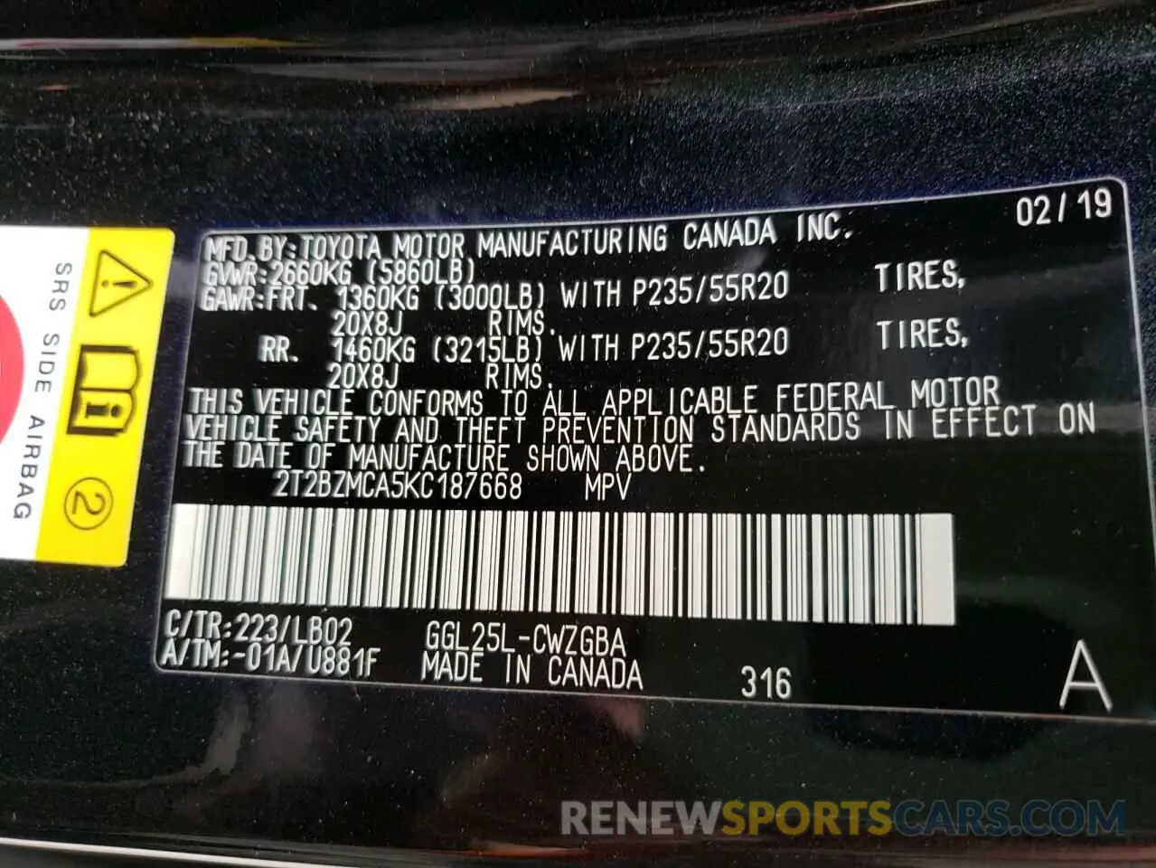 10 fotografías del automóvil dañado 2T2BZMCA5KC187668 LEXUS RX350 2019