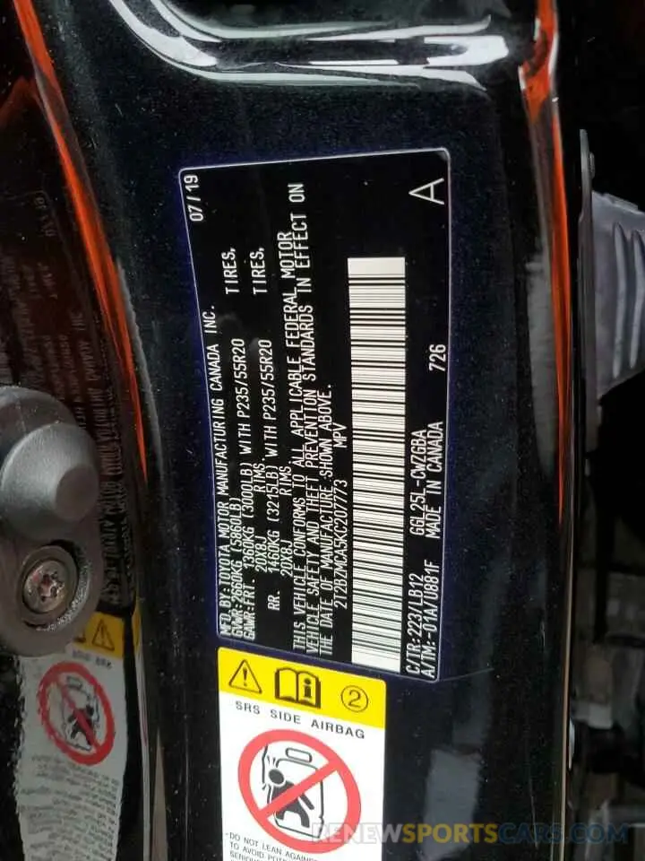 12 fotografías del automóvil dañado 2T2BZMCA5KC207773 LEXUS RX350 2019
