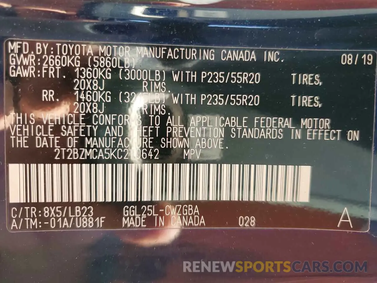 14 fotografías del automóvil dañado 2T2BZMCA5KC210642 LEXUS RX350 2019
