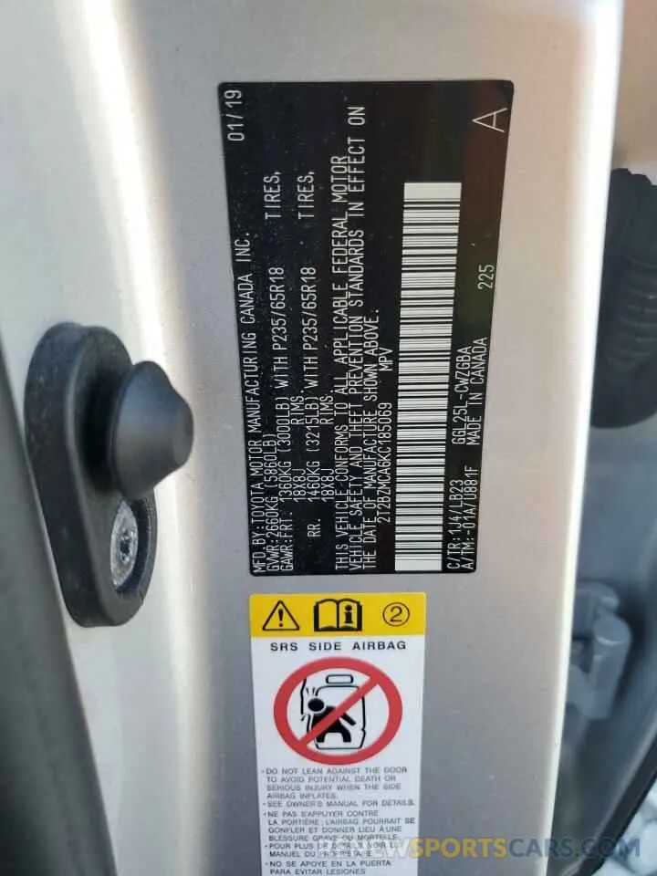 13 fotografías del automóvil dañado 2T2BZMCA6KC185069 LEXUS RX350 2019