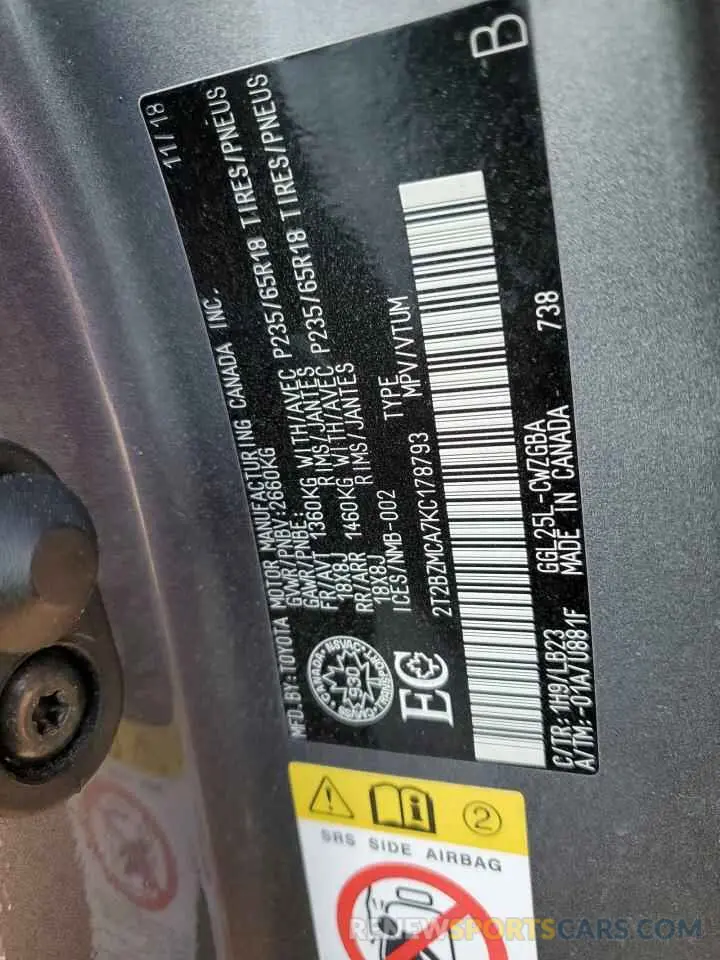 13 fotografías del automóvil dañado 2T2BZMCA7KC178793 LEXUS RX350 2019