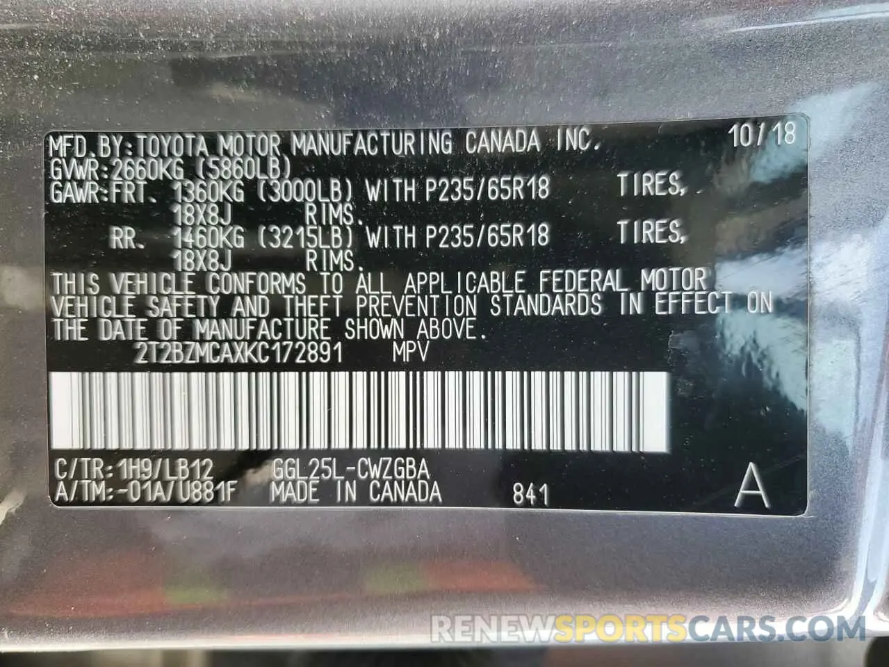 14 fotografías del automóvil dañado 2T2BZMCAXKC172891 LEXUS RX350 2019