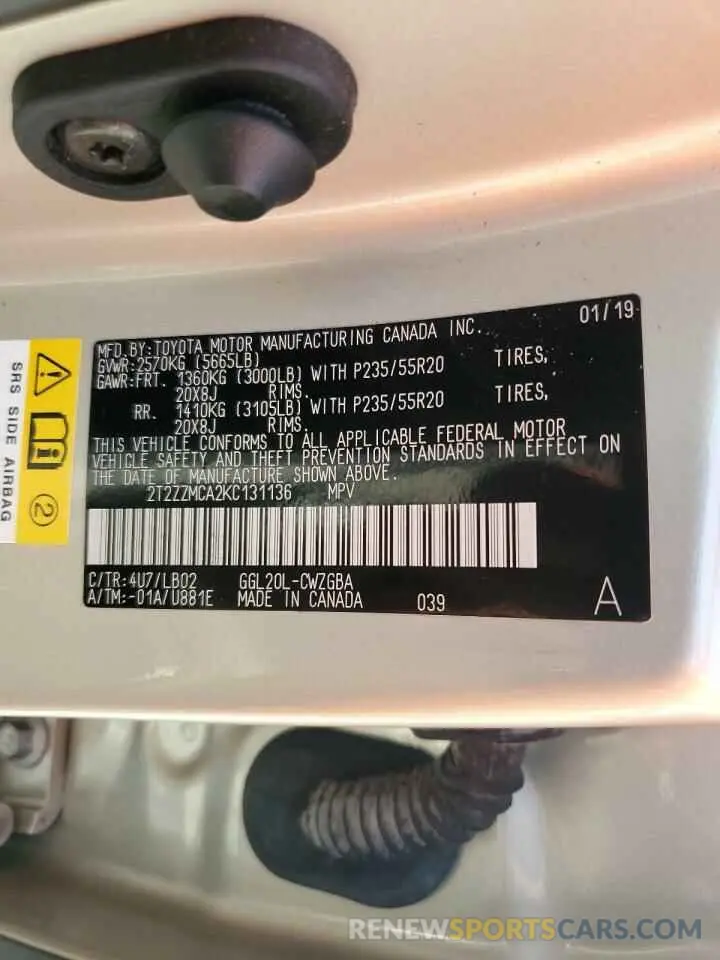 14 fotografías del automóvil dañado 2T2ZZMCA2KC131136 LEXUS RX350 2019