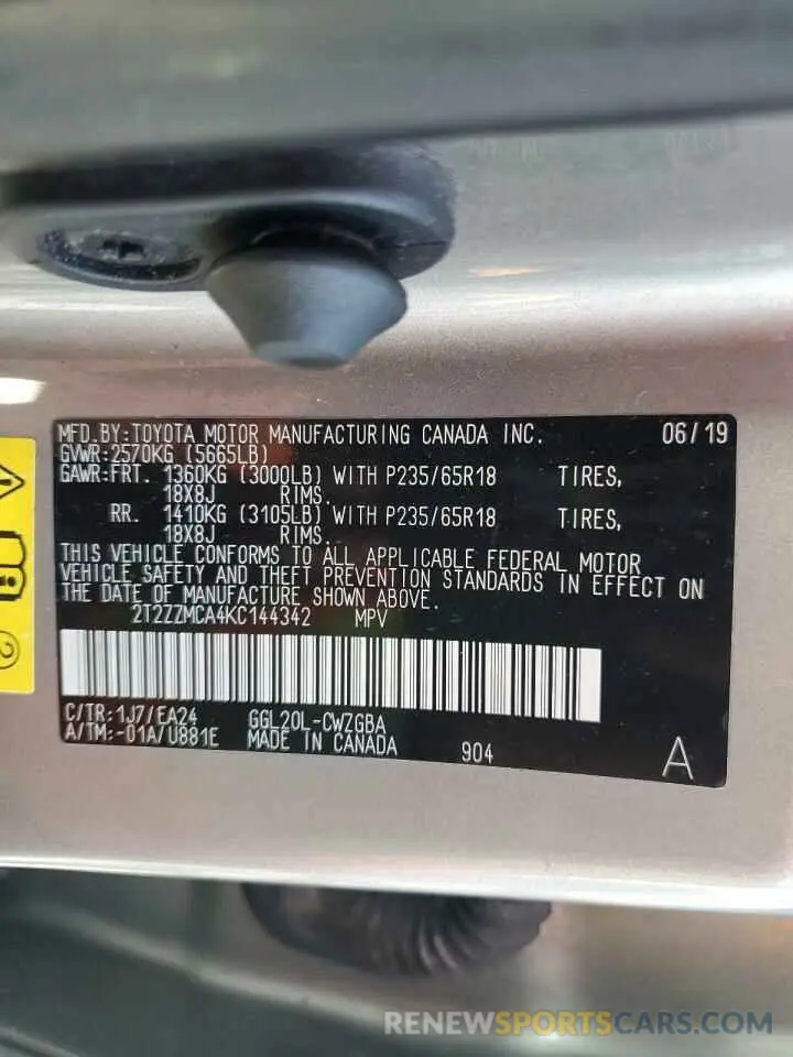 13 fotografías del automóvil dañado 2T2ZZMCA4KC144342 LEXUS RX350 2019