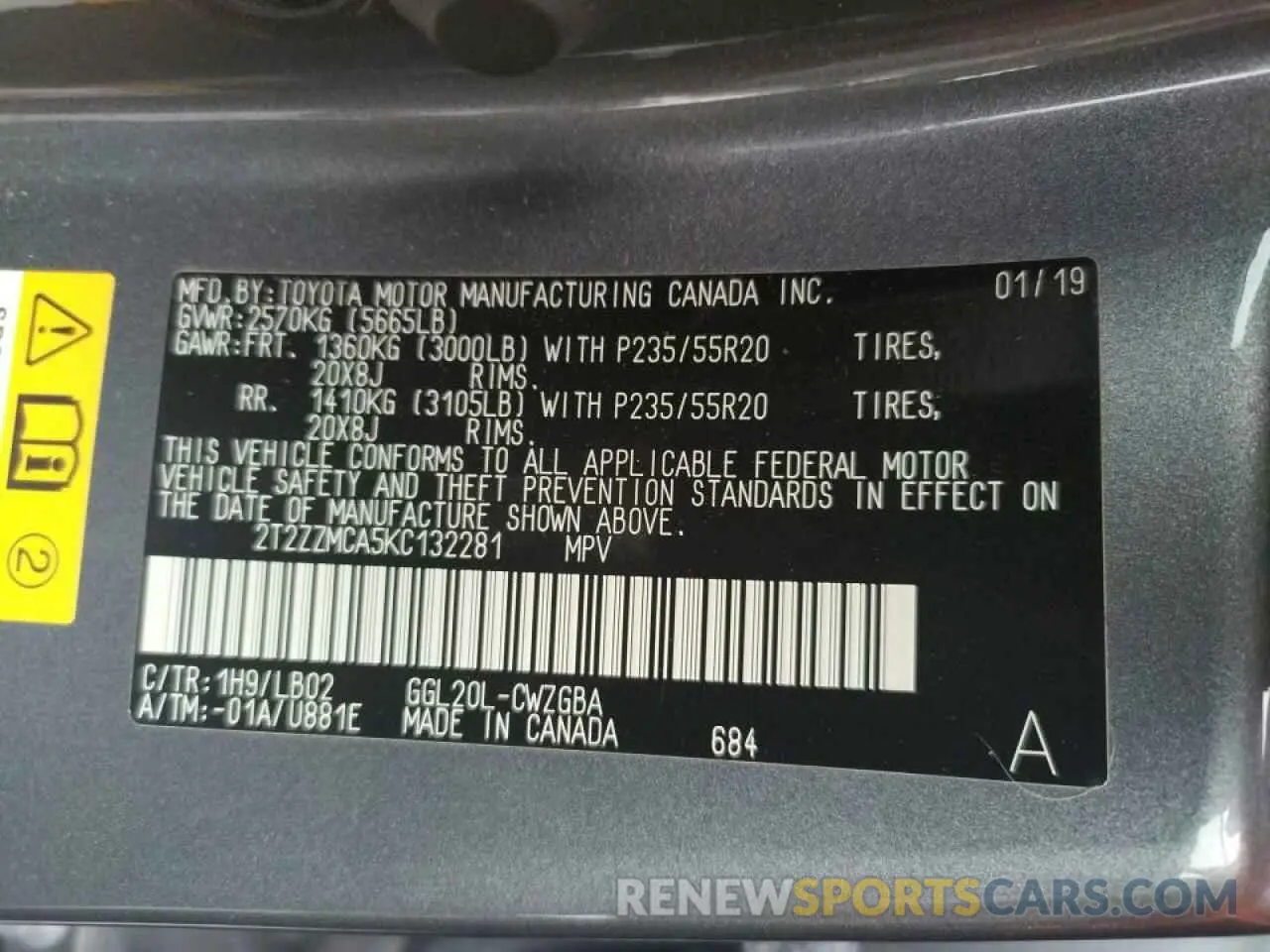 10 fotografías del automóvil dañado 2T2ZZMCA5KC132281 LEXUS RX350 2019