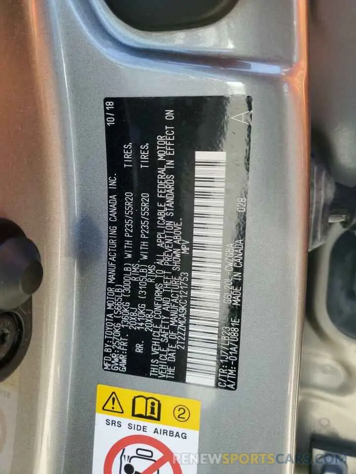 12 fotografías del automóvil dañado 2T2ZZMCA9KC121753 LEXUS RX350 2019