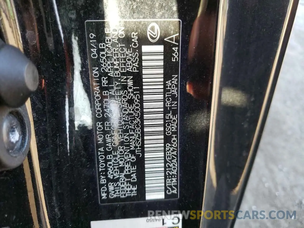 12 fotografías del automóvil dañado JTHSZ5BC3K5009511 LEXUS RX350 2019