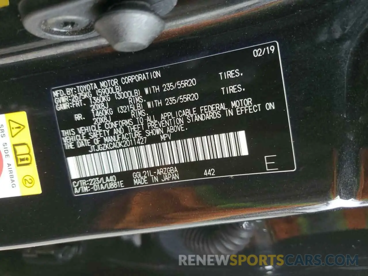 13 fotografías del automóvil dañado JTJGZKCA0K2011427 LEXUS RX350 2019
