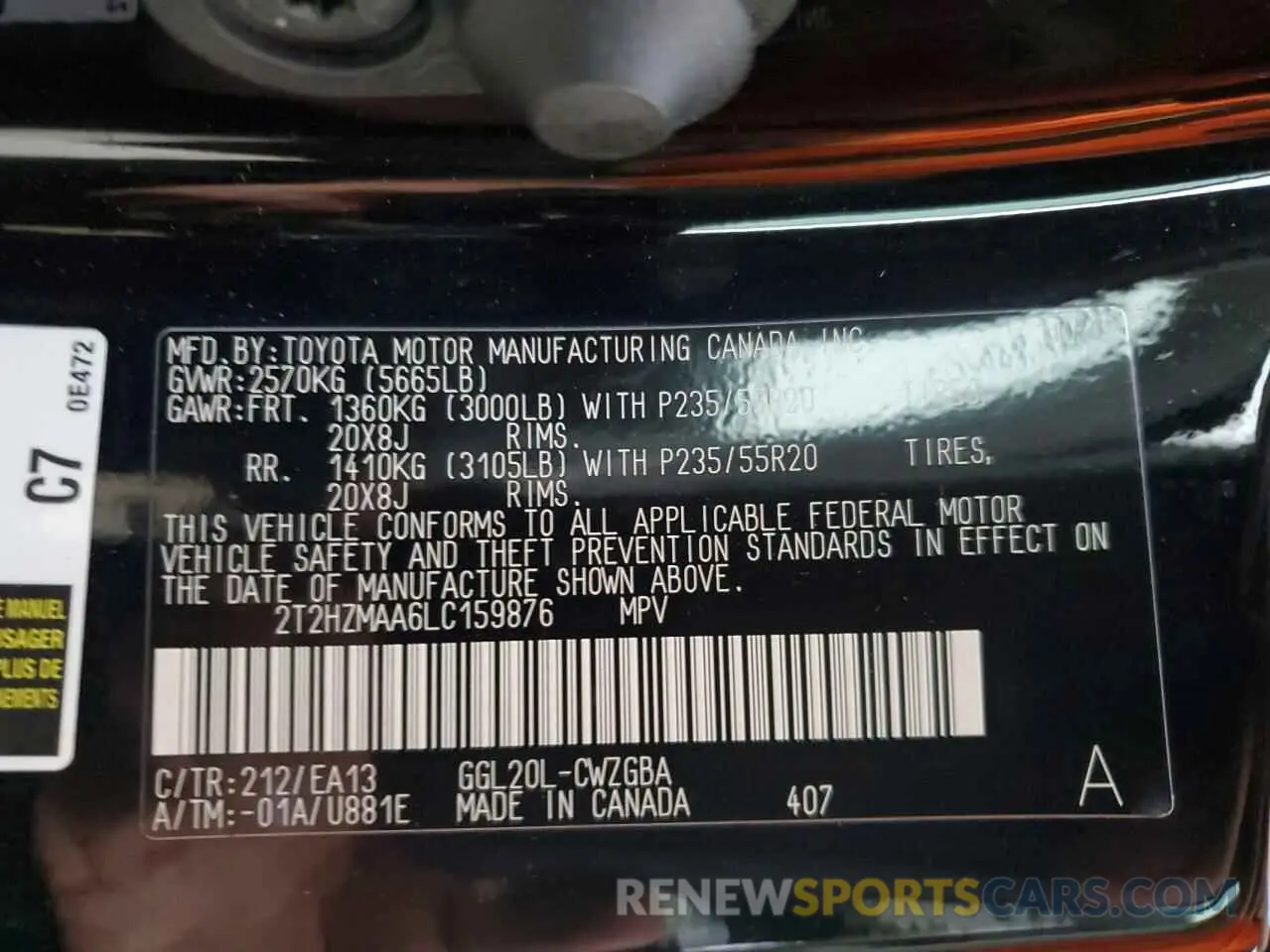 13 fotografías del automóvil dañado 2T2HZMAA6LC159876 LEXUS RX350 2020