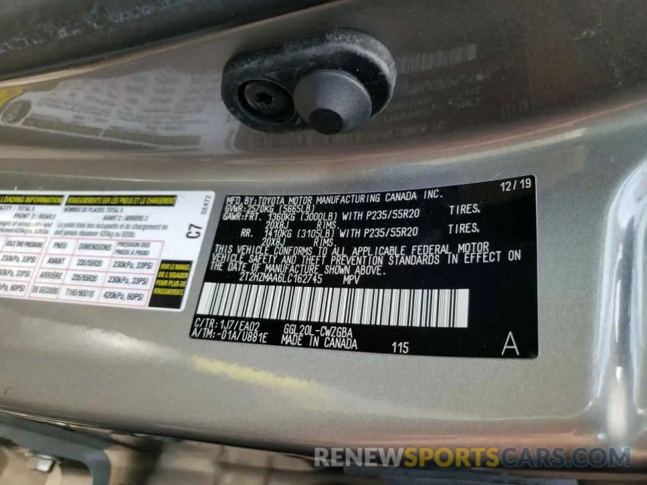 10 fotografías del automóvil dañado 2T2HZMAA6LC162745 LEXUS RX350 2020