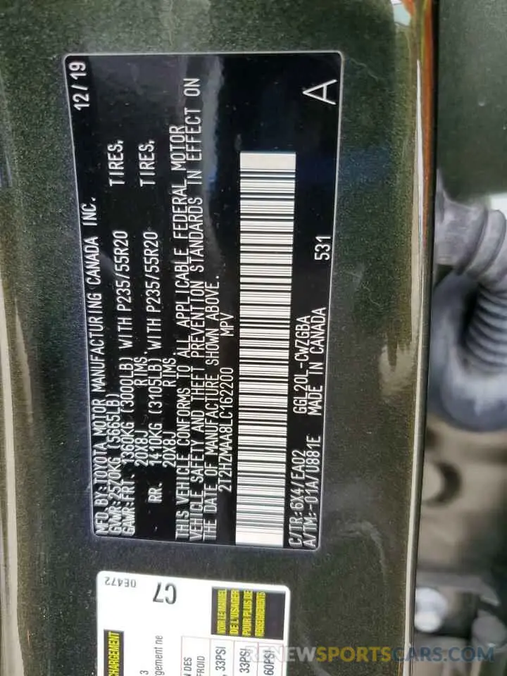 13 fotografías del automóvil dañado 2T2HZMAA8LC162200 LEXUS RX350 2020