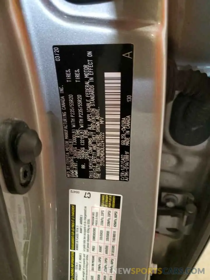 13 fotografías del automóvil dañado 2T2HZMDA3LC241222 LEXUS RX350 2020