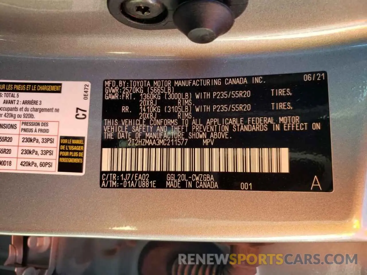 10 fotografías del automóvil dañado 2T2HZMAA3MC211577 LEXUS RX350 2021