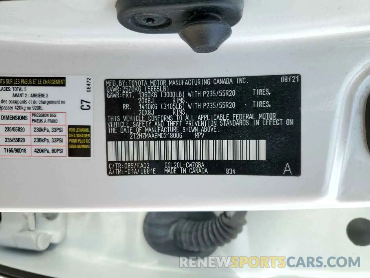 13 fotografías del automóvil dañado 2T2HZMAA6MC218006 LEXUS RX350 2021