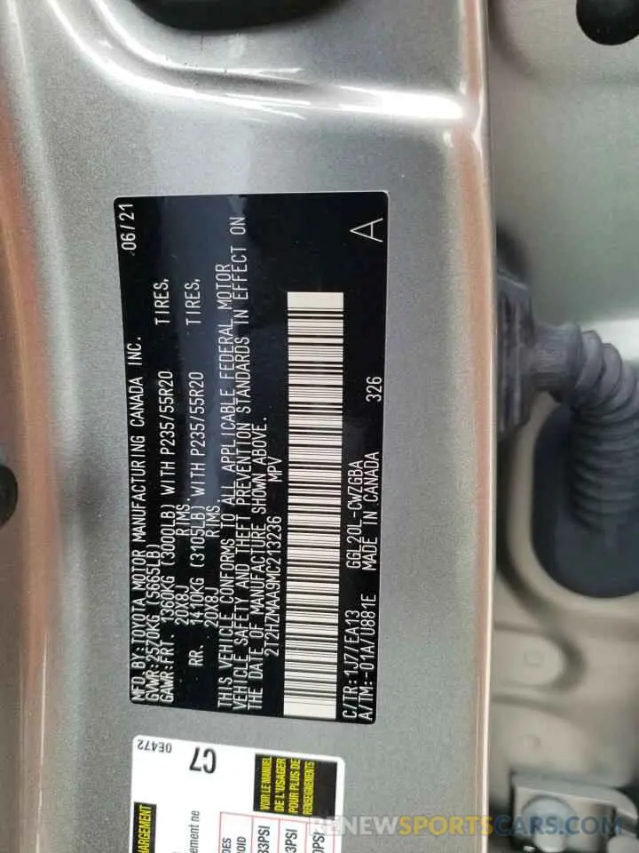 10 fotografías del automóvil dañado 2T2HZMAA9MC213236 LEXUS RX350 2021