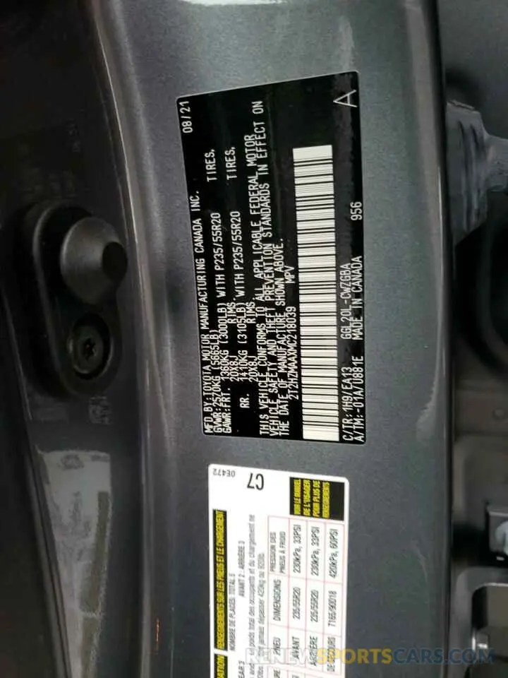 10 fotografías del automóvil dañado 2T2HZMAAXMC218039 LEXUS RX350 2021
