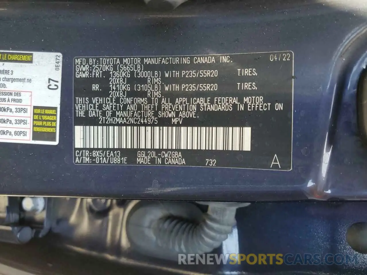 13 fotografías del automóvil dañado 2T2HZMAA2NC244975 LEXUS RX350 2022