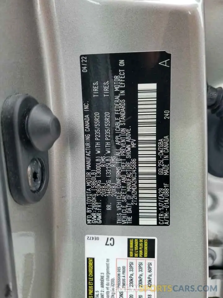 13 fotografías del automóvil dañado 2T2HZMDA2NC345686 LEXUS RX350 2022