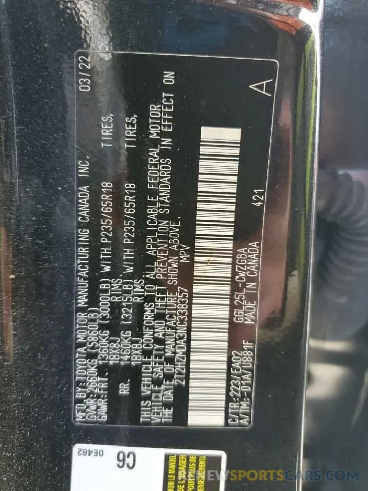 14 fotografías del automóvil dañado 2T2HZMDA3NC338357 LEXUS RX350 2022