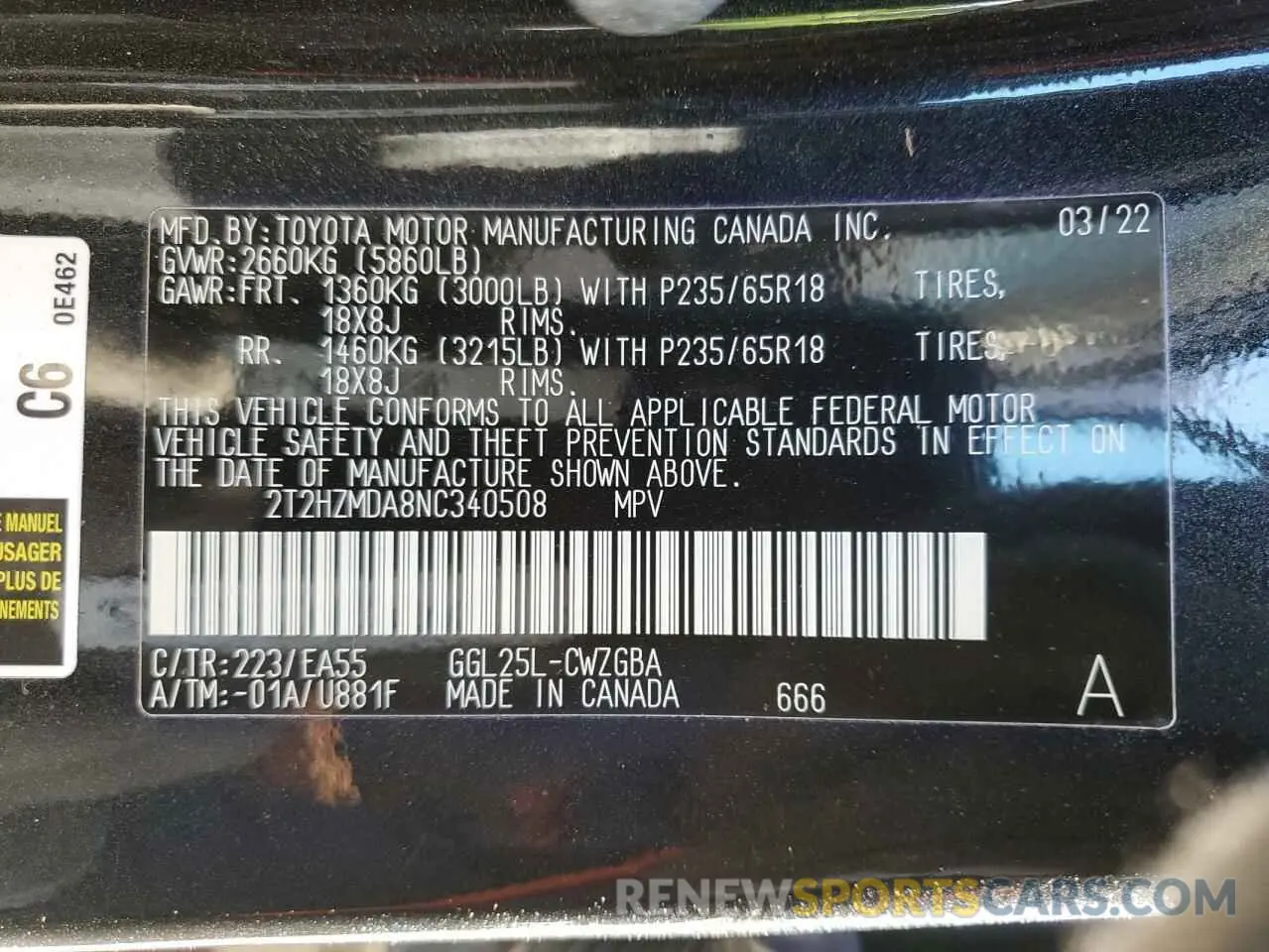 13 fotografías del automóvil dañado 2T2HZMDA8NC340508 LEXUS RX350 2022