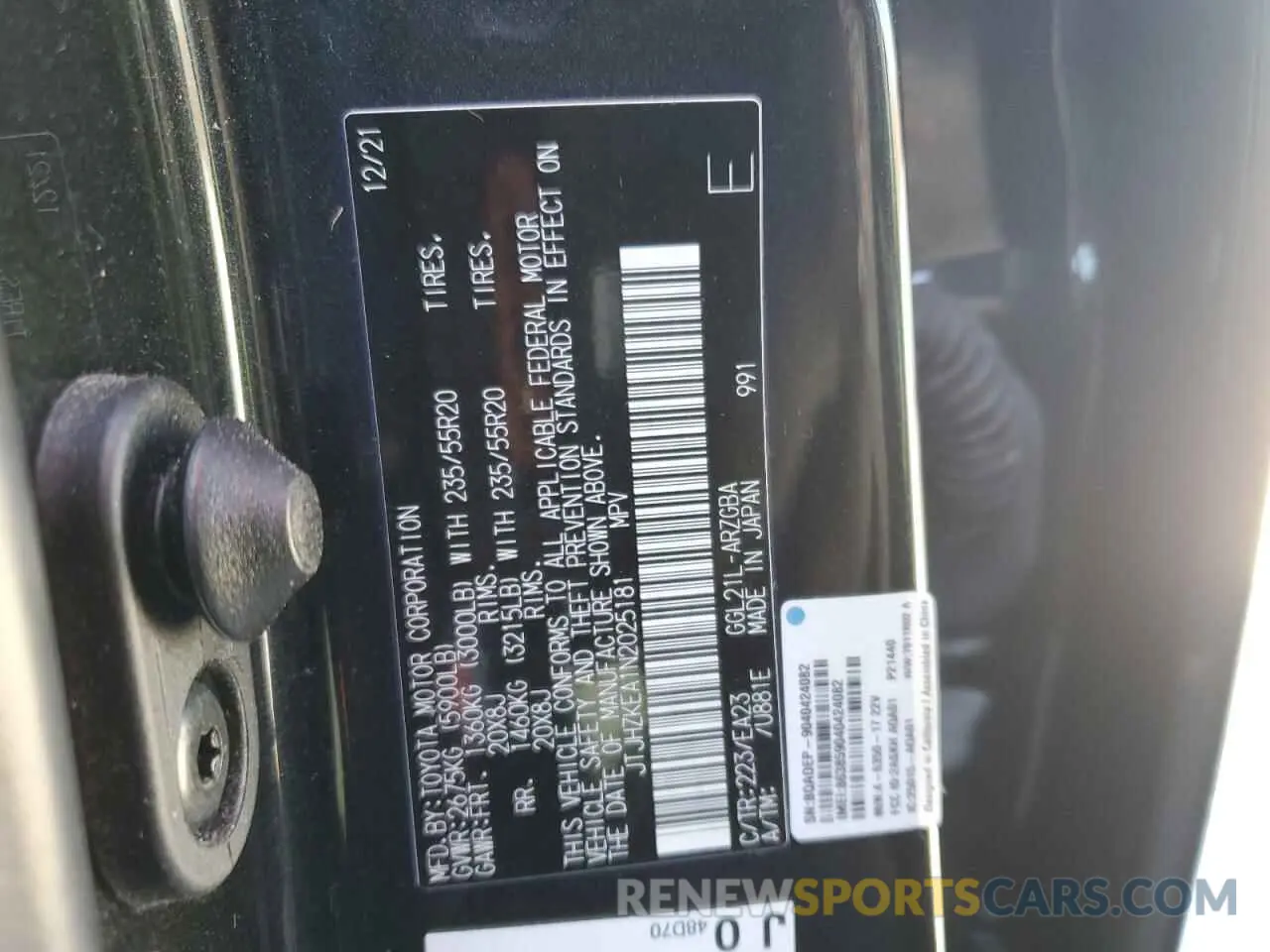 13 fotografías del automóvil dañado JTJHZKEA1N2025181 LEXUS RX350 2022