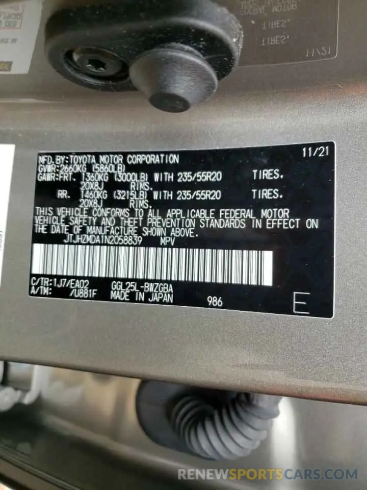 10 fotografías del automóvil dañado JTJHZMDA1N2058839 LEXUS RX350 2022