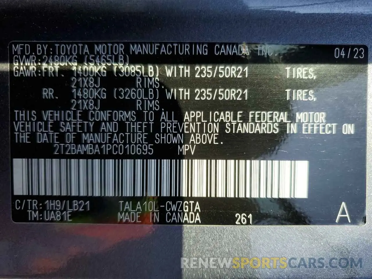 14 fotografías del automóvil dañado 2T2BAMBA1PC010695 LEXUS RX350 2023