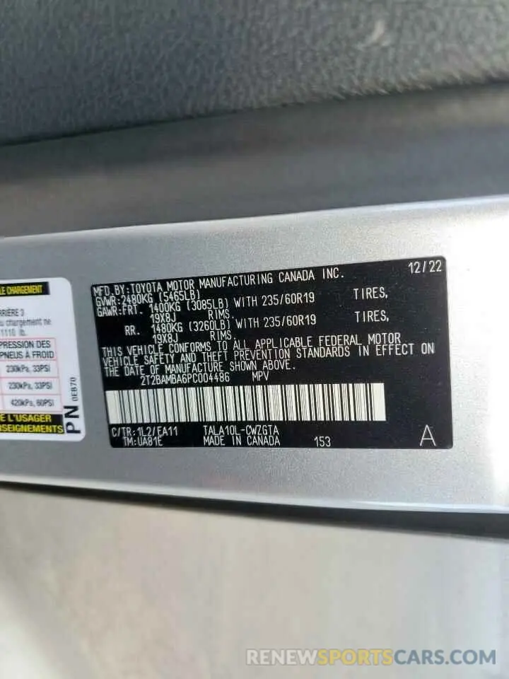14 fotografías del automóvil dañado 2T2BAMBA6PC004486 LEXUS RX350 2023