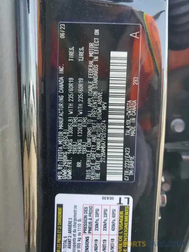 14 fotografías del automóvil dañado 2T2BAMBA7PC015674 LEXUS RX350 2023