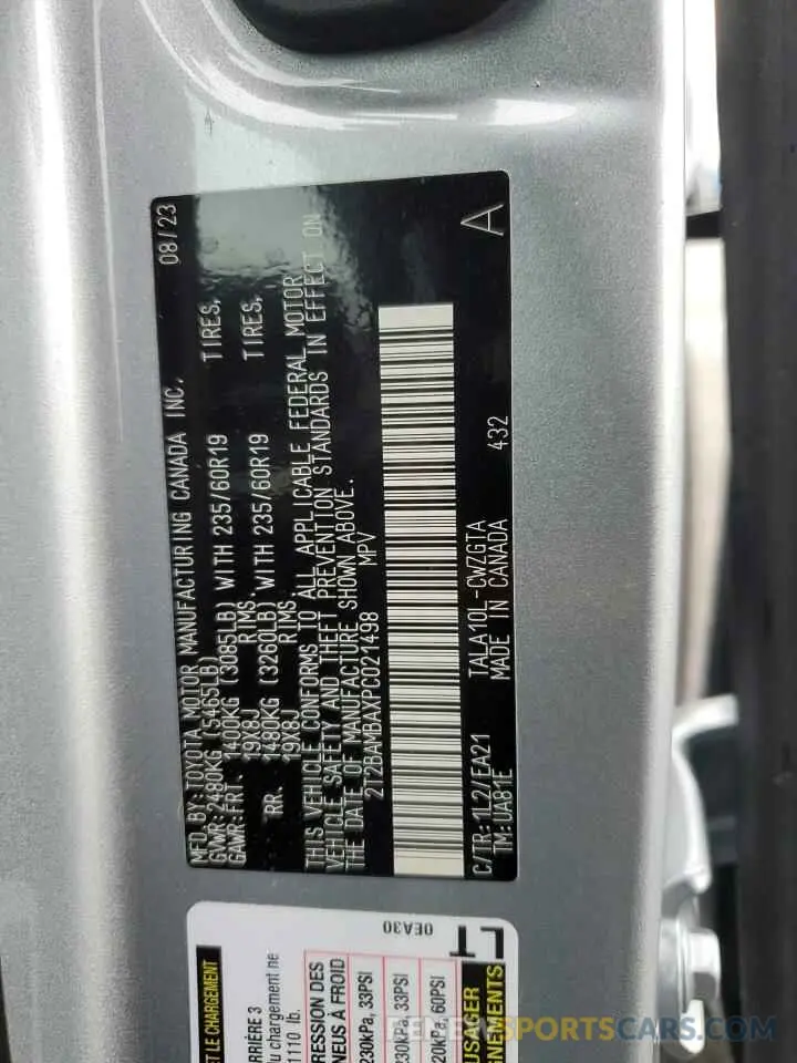 12 fotografías del automóvil dañado 2T2BAMBAXPC021498 LEXUS RX350 2023