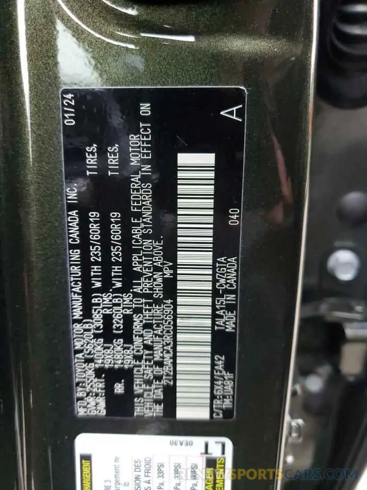14 fotografías del automóvil dañado 2T2BAMCA3RC056904 LEXUS RX350 2024