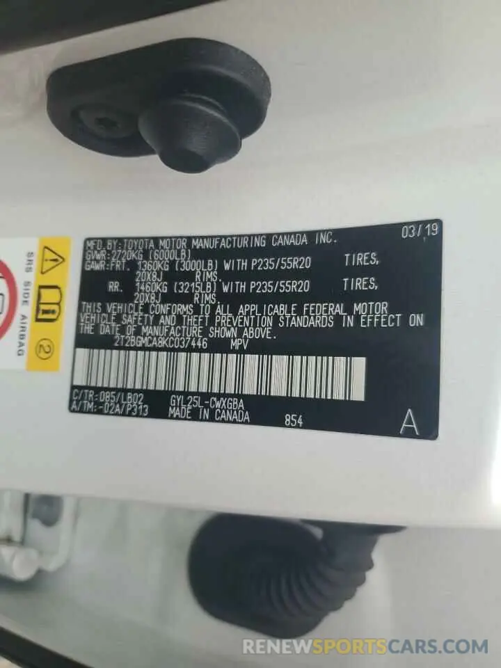 12 fotografías del automóvil dañado 2T2BGMCA8KC037446 LEXUS RX450 2019