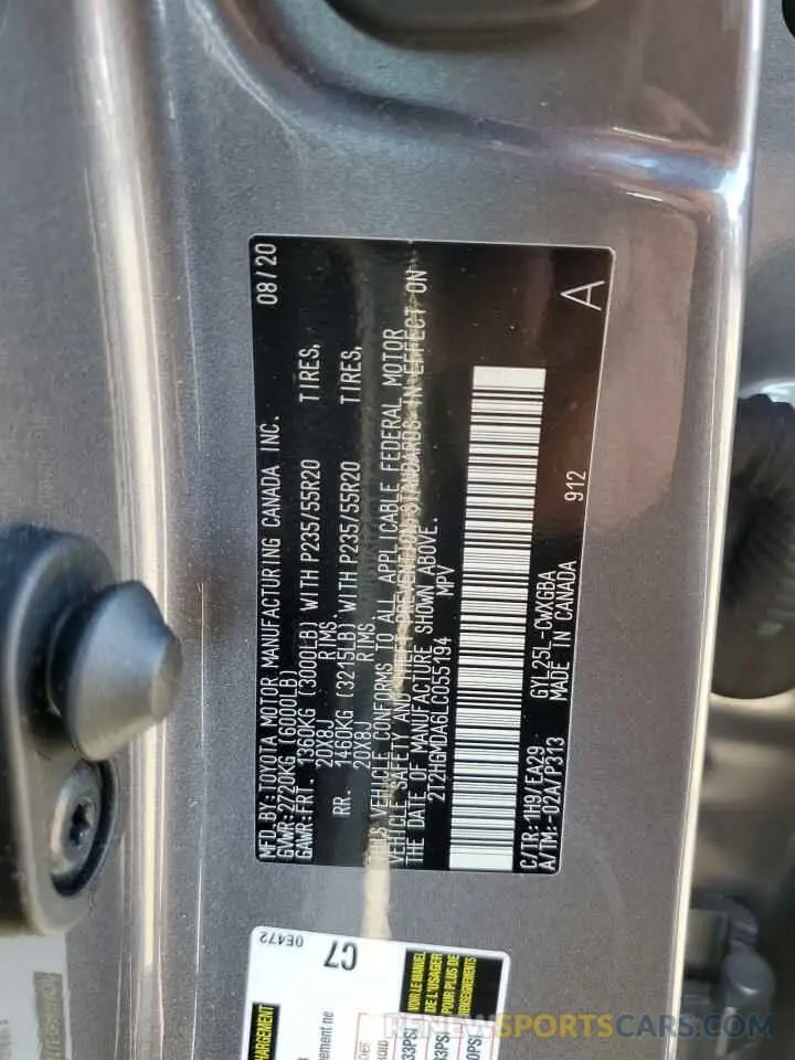 10 fotografías del automóvil dañado 2T2HGMDA6LC055194 LEXUS RX450 2020