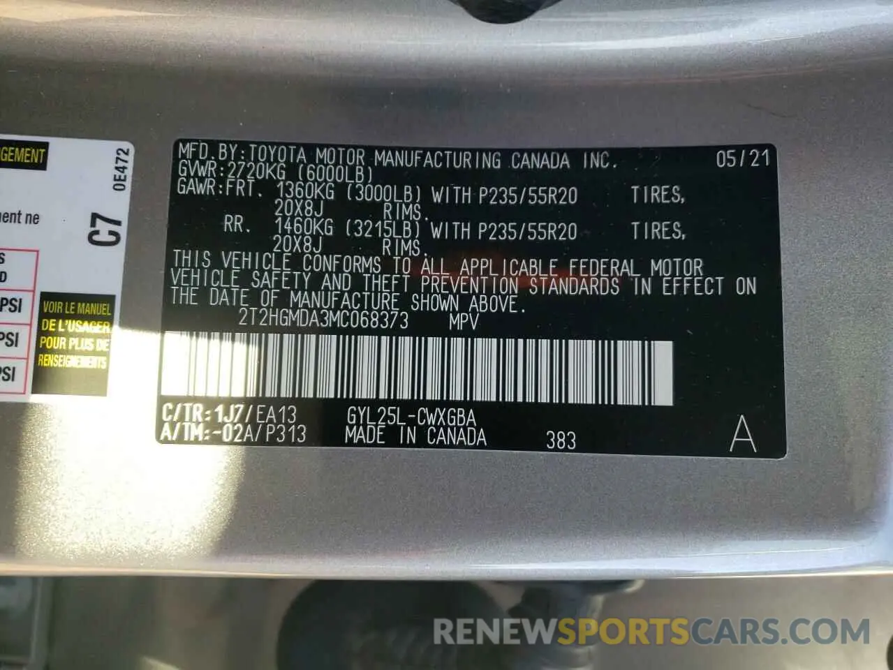 13 fotografías del automóvil dañado 2T2HGMDA3MC068373 LEXUS RX450 2021