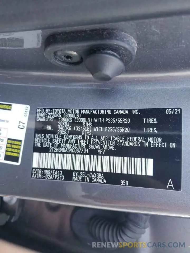 13 fotografías del automóvil dañado 2T2HGMDA5MC067791 LEXUS RX450 2021