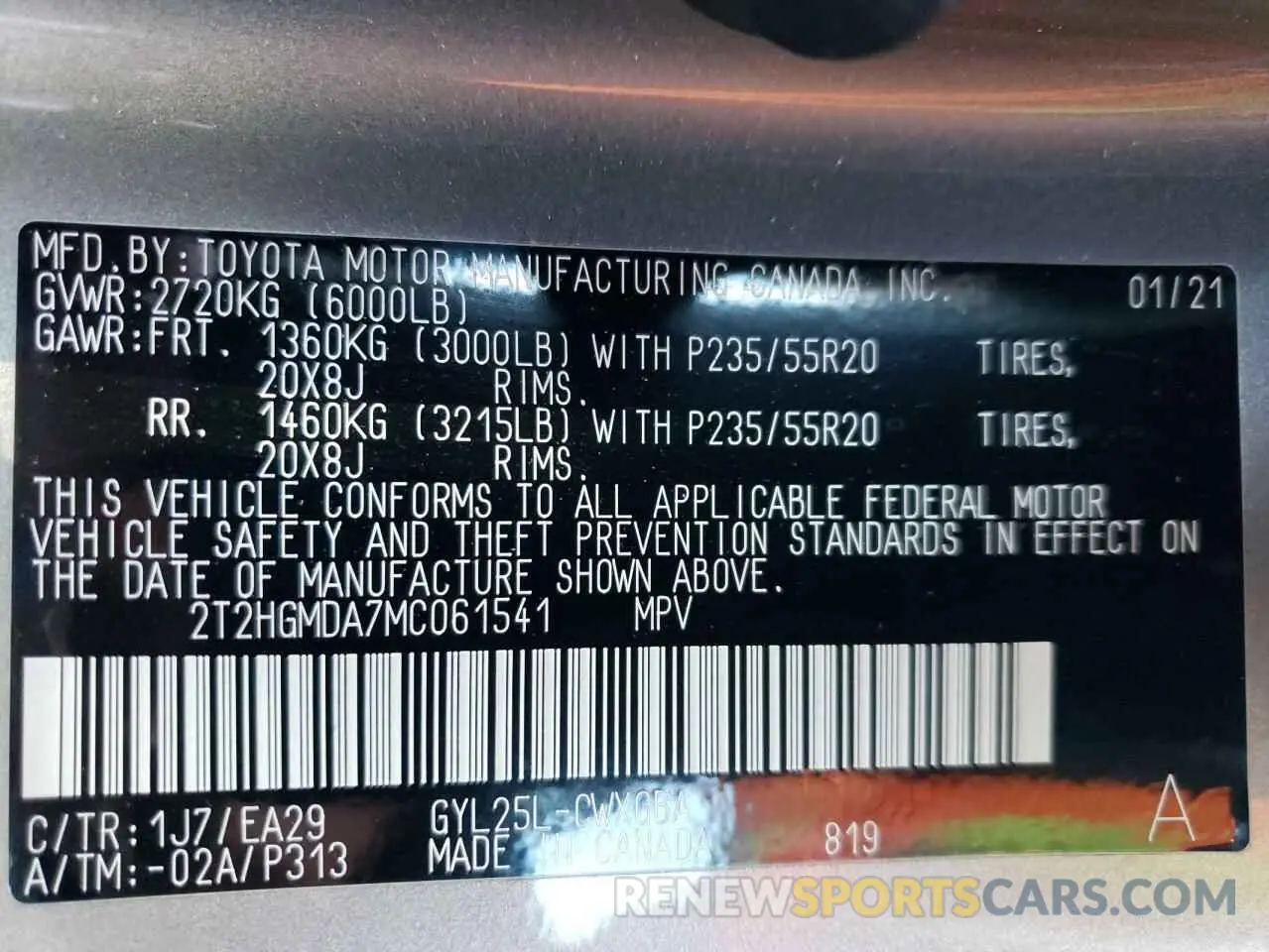 13 fotografías del automóvil dañado 2T2HGMDA7MC061541 LEXUS RX450 2021
